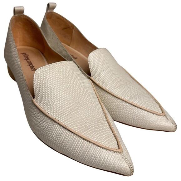 Jeffrey Campbell Viona Preppy White Lizard Leather Pointed Toe Loafers Sz 7 EUC - Picture 1 of 16